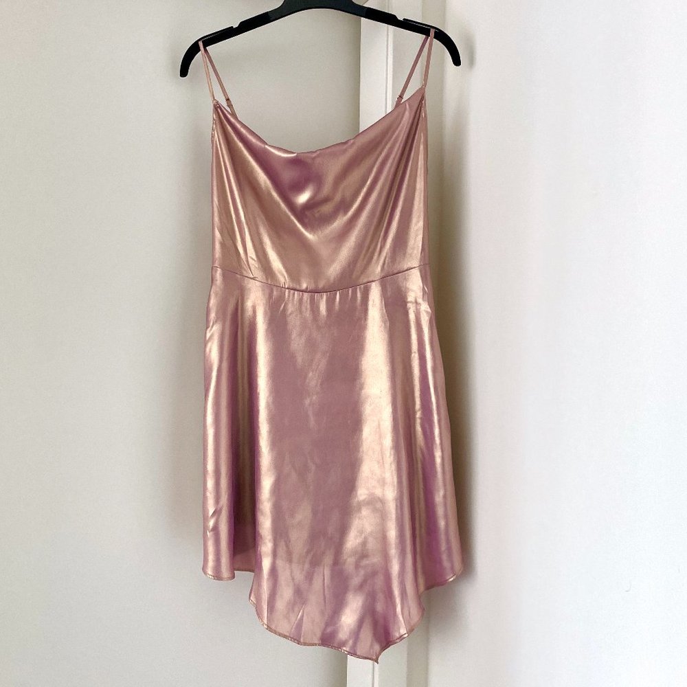 UO purple Mallory Metallic Asymmetrical Slip Dress